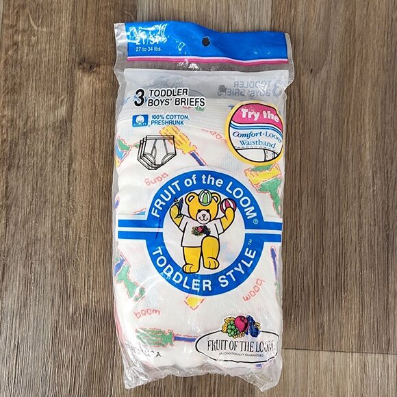 Vintage 1992 Fruit Of The Loom 3 Pack Toddler Boys Briefs 2T/3T 27-34 Lbs Cotton - Picture 1 of 8